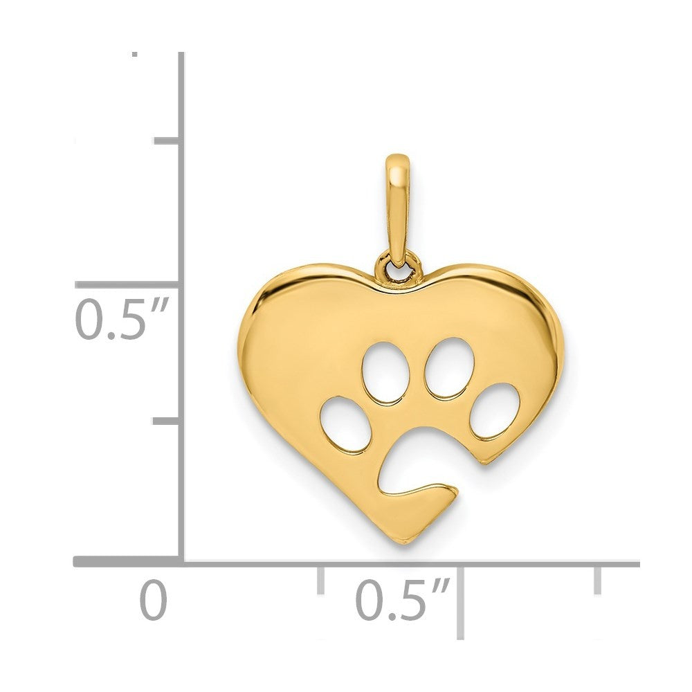 14k Yellow Gold Polished Heart w/Paw Print Pendant