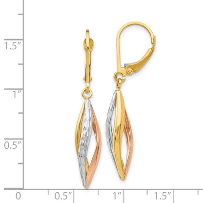 14K Two-tone with White Rhodium Diamond-cut Drop Dangle Earrings