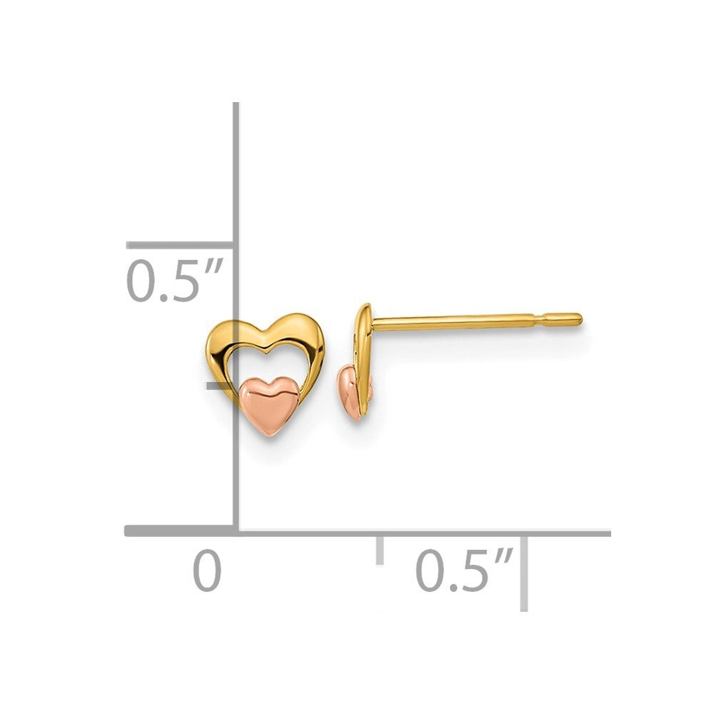 14k Yellow & Rose Gold Children's Heart Stud Earrings