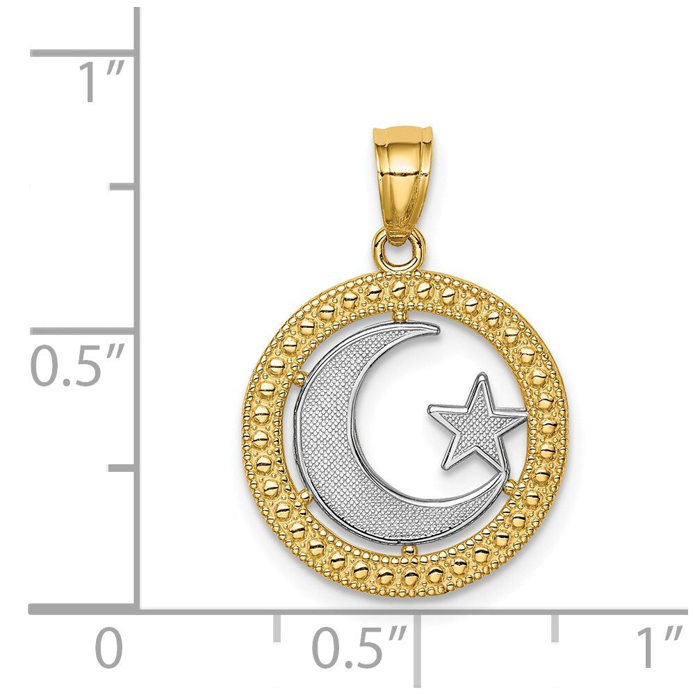 14k Yellow Gold Rhodium Star & Moon Pendant for Women