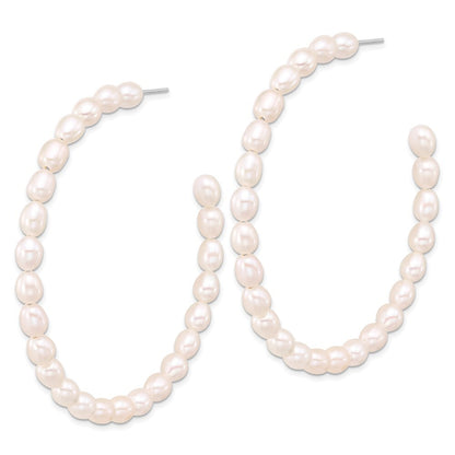Sterling Silver 5-6mm White Rice Freshwater Cultured Pearl Post C-Hoop Earrings