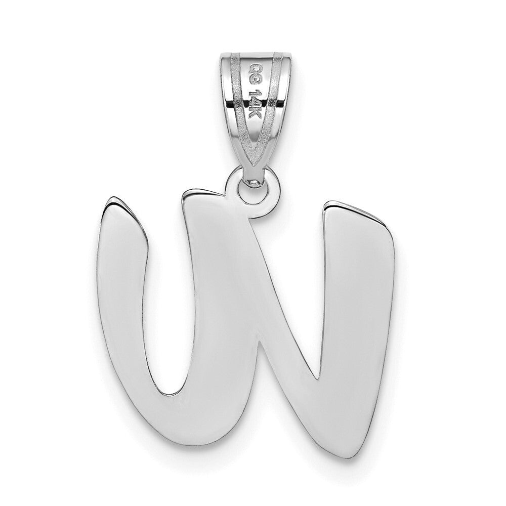 14k White Gold Polished Script Letter W Initial Pendant for Women