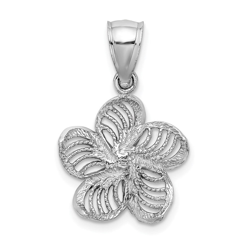 14k White Gold Beaded and Polished Plumeria Flower Charm Pendant for Women