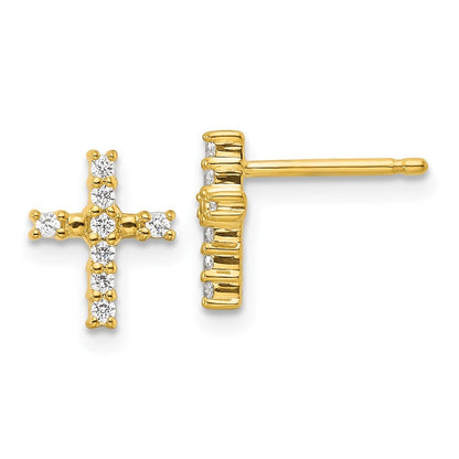 14k Yellow Gold Polished Diamond Cross Earrings