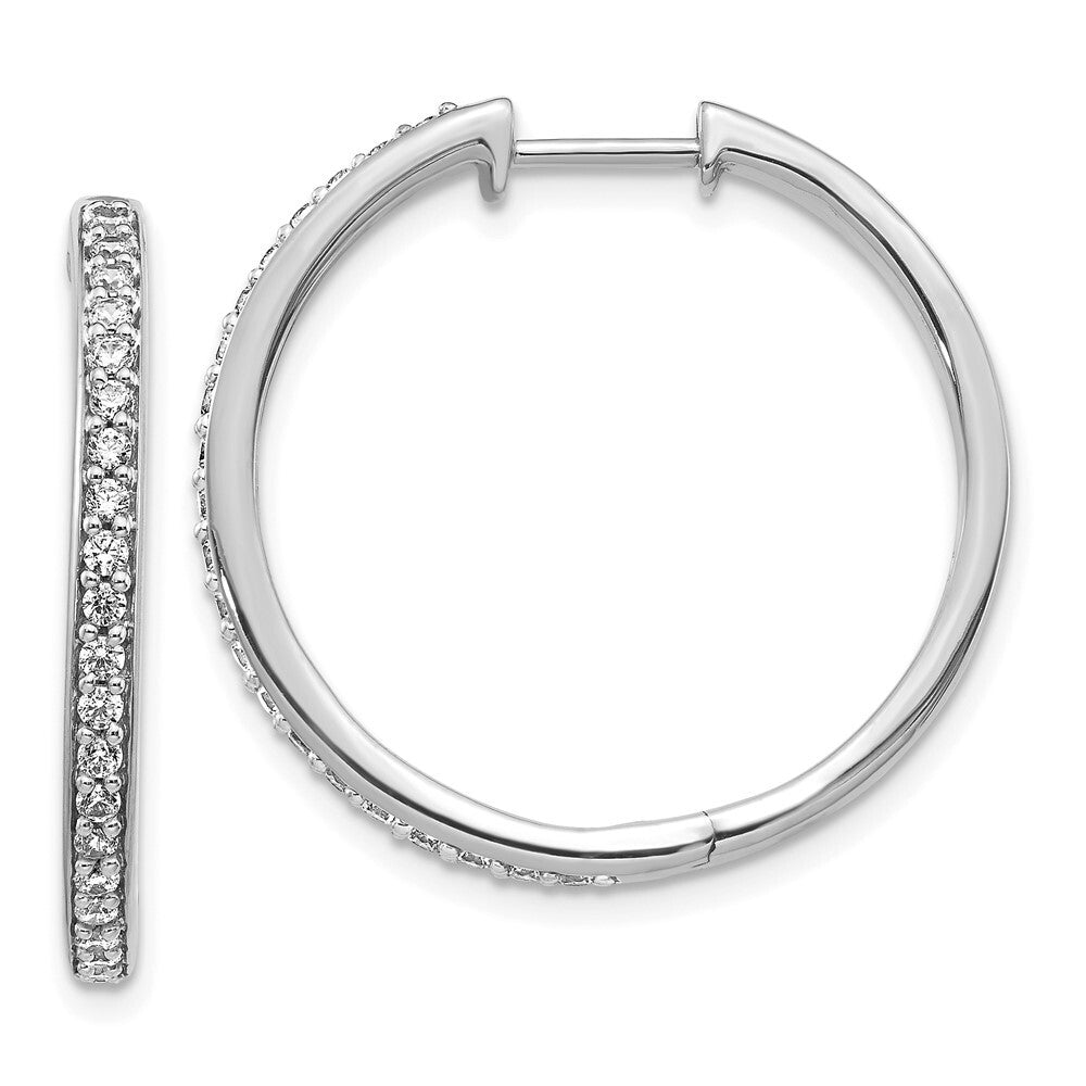 14k White Gold Diamond Hinged Hoop Earrings