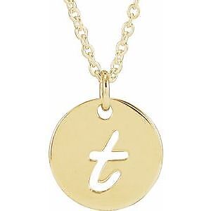 14k Yellow Gold Script Initial T Pendant Necklace 16-18"