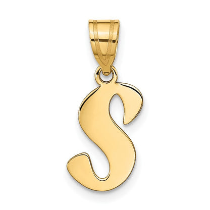 14k Yellow Gold Polished Script Letter S Initial Pendant for Women