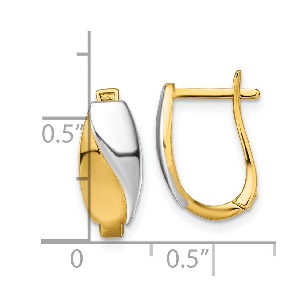 14k Yellow Gold with White Rhodium Polished Hinged Hoop Earrings Gift for Women