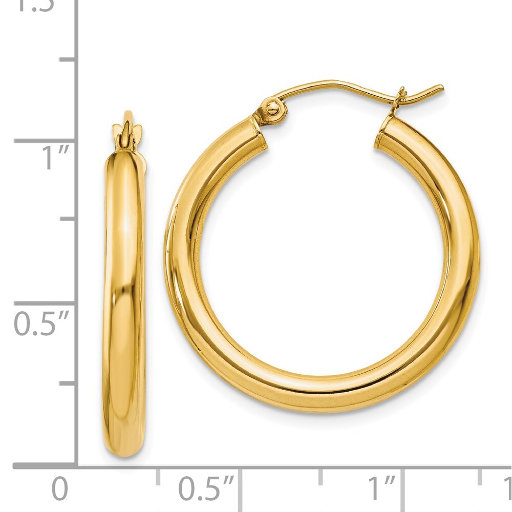 14k Yellow Gold Polished 3mm Tube Hoop Earrings Gift for Women