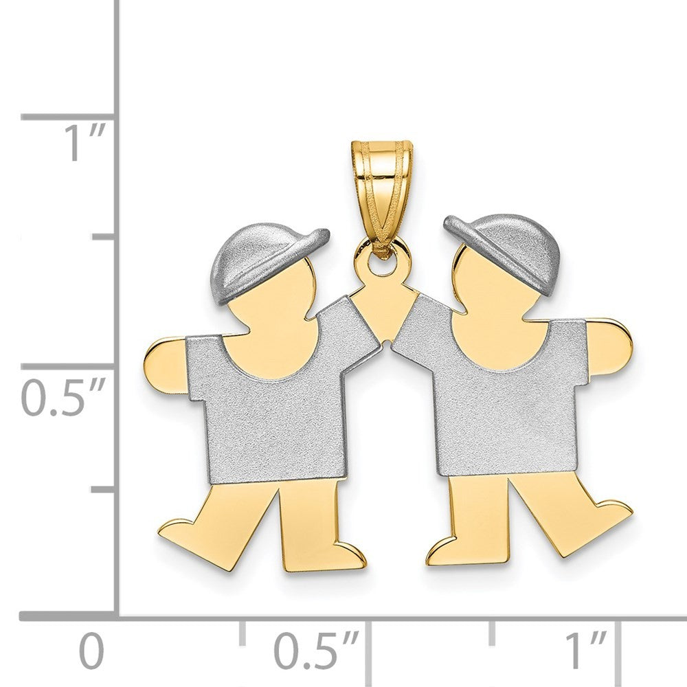 14k Two-Tone Gold Small Double Boys Engravable Charm