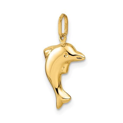 14k Yellow Gold Polished 3-D Dolphin Pendant for Women