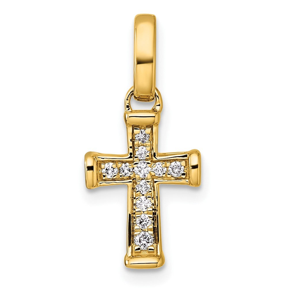 14k Yellow Gold Small Diamond Latin Cross Pendant