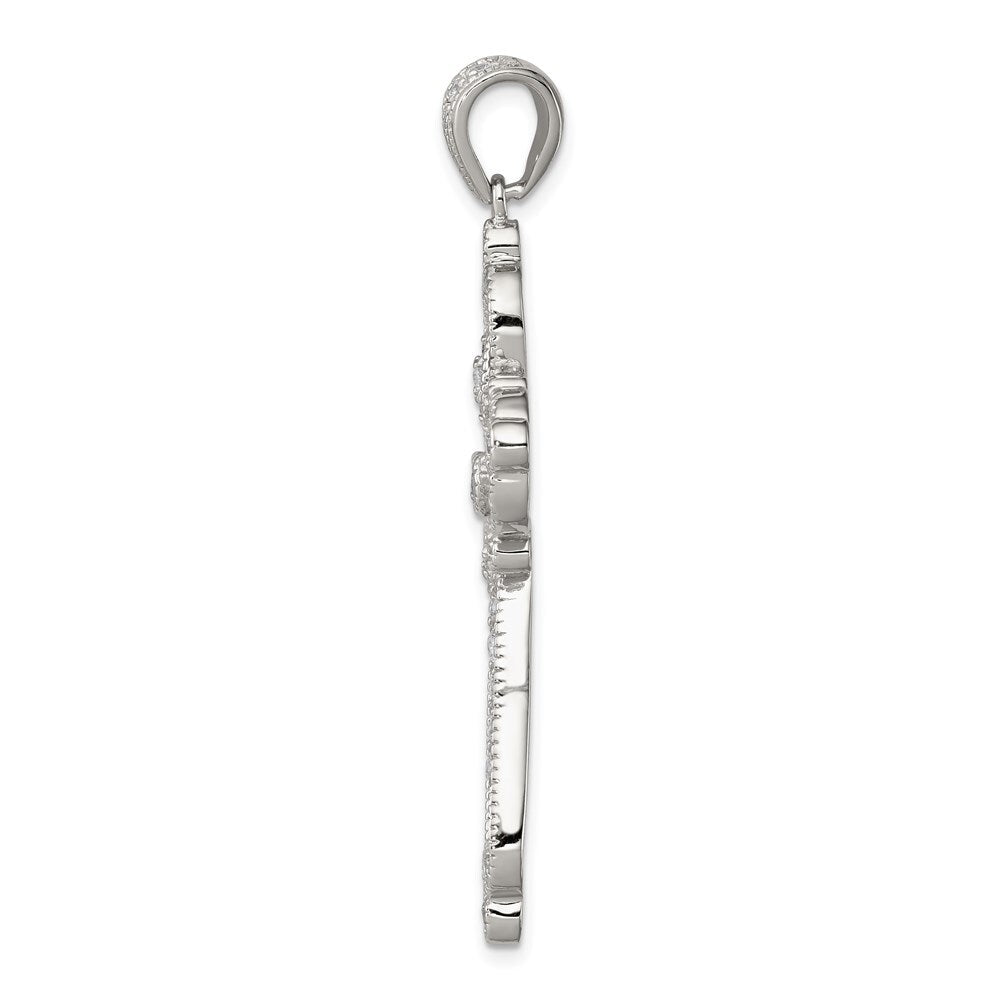 Sterling Silver Rhodium-plated Cubic Zirconia Filigree Cross Pendant