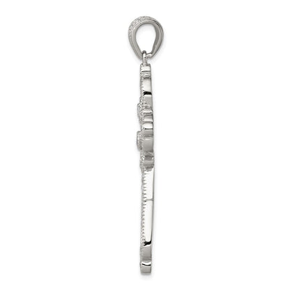 Sterling Silver Rhodium-plated Cubic Zirconia Filigree Cross Pendant
