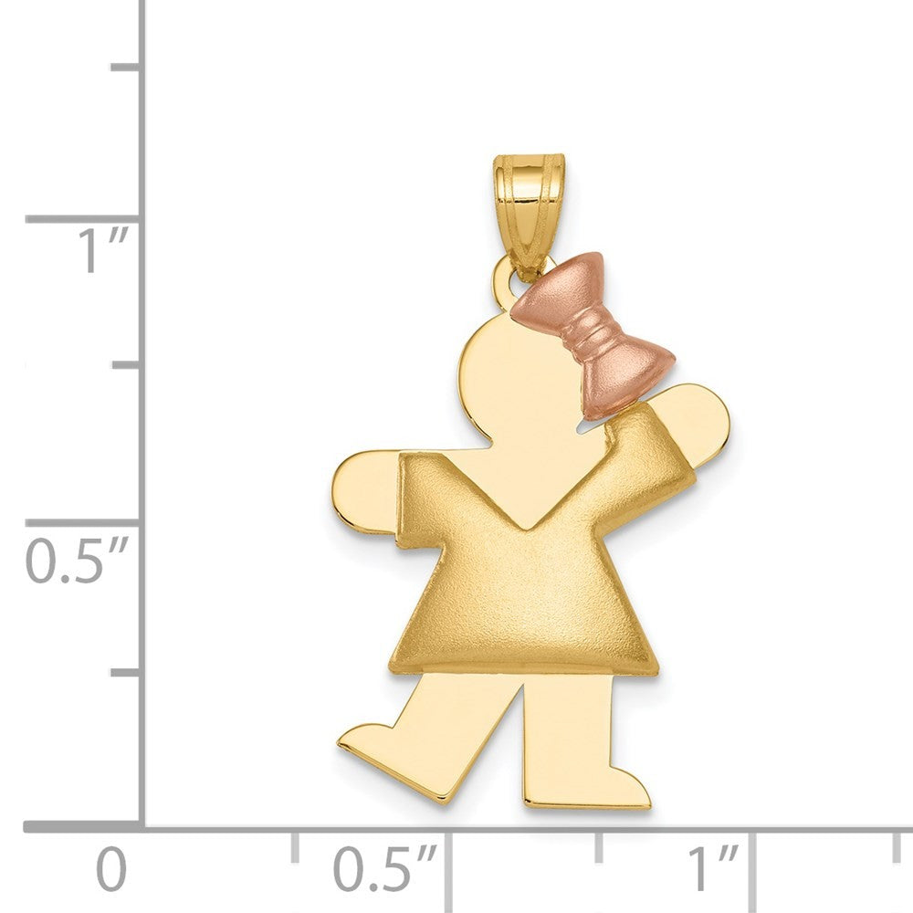 14k Two-Tone Gold Puffed Girl with Bow on Right Engravable Charm