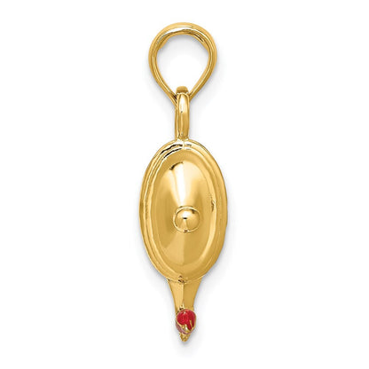 14k Yellow Gold Red Enamel Polished 3-D Genie Lamp Charm
