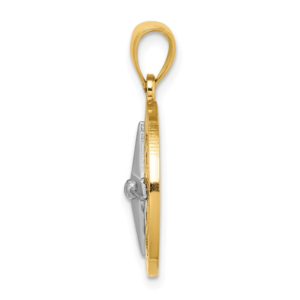 14k Two-tone Gold Nautical Compass Needle Charm Pendant for Women
