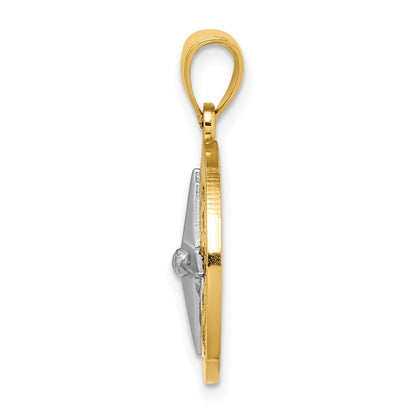 14k Two-tone Gold Nautical Compass Needle Charm Pendant for Women