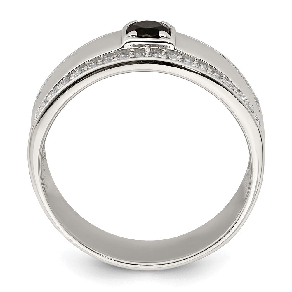 Sterling Silver Rhodium-plated Men's Onyx and White Topaz Ring Size 11