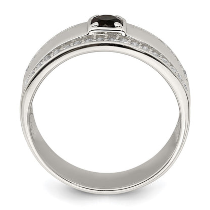 Sterling Silver Rhodium-plated Men's Onyx and White Topaz Ring Size 11