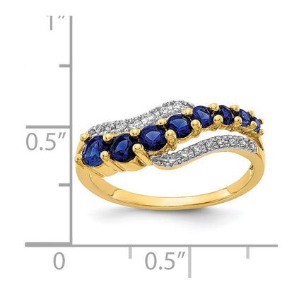 14K Yellow Gold w/Rhodium Created Ceylon Sapph/Created Sapph/Diamond Ring Size 7