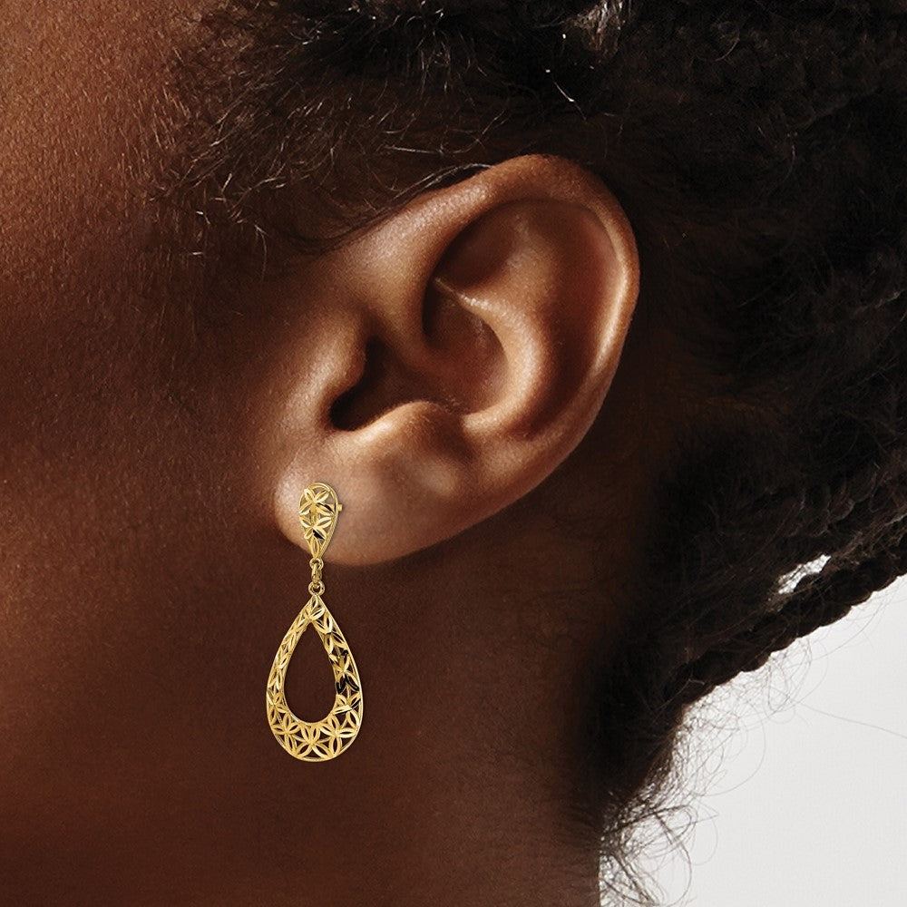 14k Yellow Gold Diamond-Cut Dangle Earrings