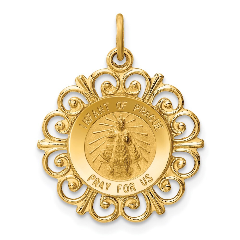 14k Yellow Gold Infant of Prague Medal Charm Pendant for Women