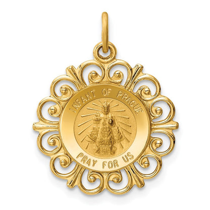 14k Yellow Gold Infant of Prague Medal Charm Pendant for Women