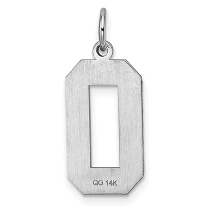 14k White Gold Large Brushed Diamond-cut Number 0 Charm