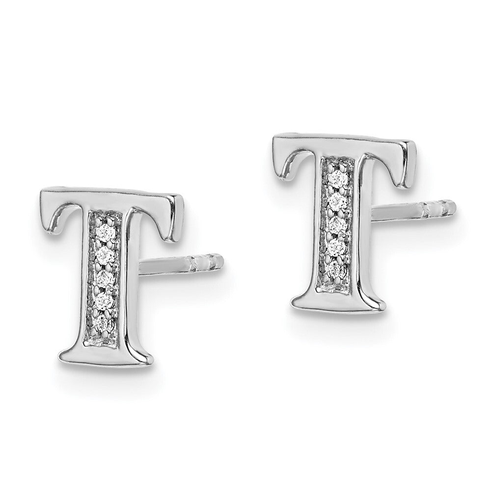 14k White Gold Diamond Initial T Stud Earrings Gift for Women