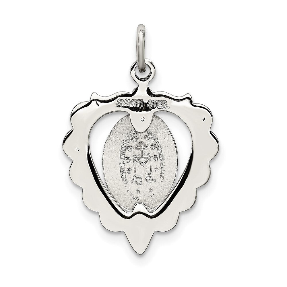 Sterling Silver Epoxy & Crystal Miraculous Medal Pendant Heart Pendant