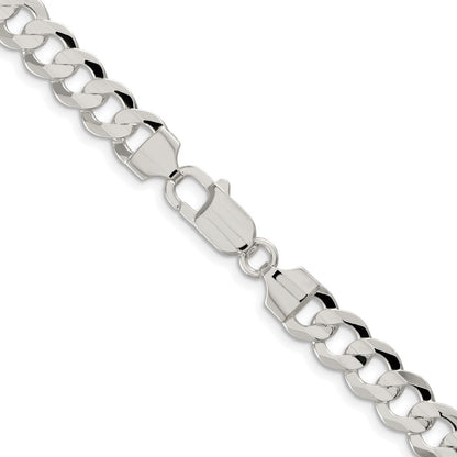 Sterling Silver Rhodium-plated 7.8mm Concave Beveled Curb Chain Necklace