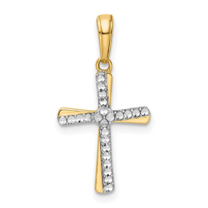 14k Yellow Gold Rhodium Diamond-Cut Cross Pendant for Women
