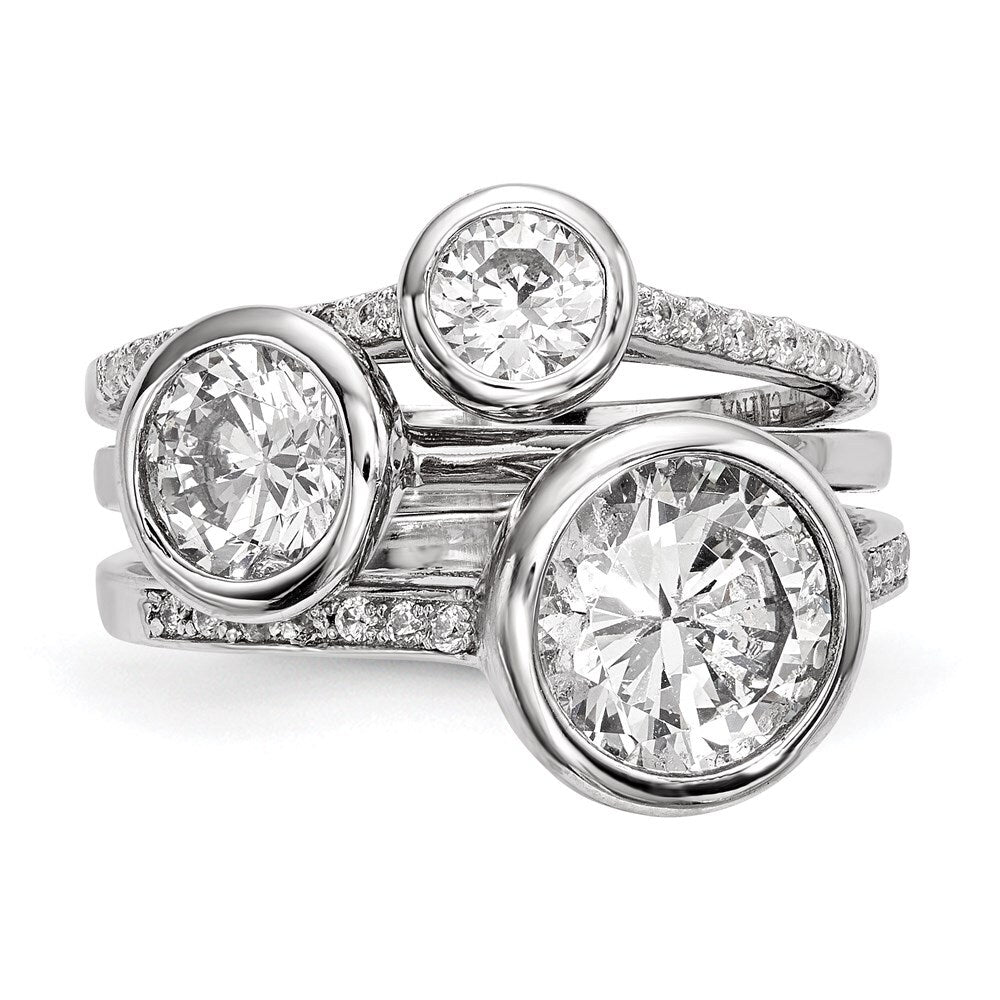 Sterling Silver Rhodium-plated Cubic Zirconia 3-Ring Set Size 8
