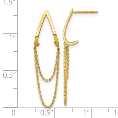 14k Yellow Gold Polished V Design with Dangle Chains Earrings