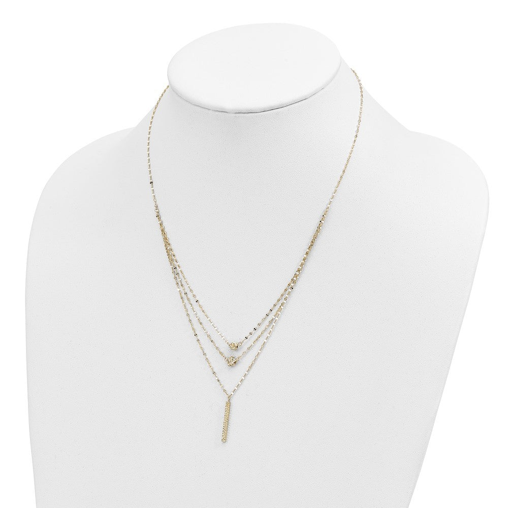 14k Yellow Gold Three Layer Diamond-Cut Bead/Star/Bar Necklace