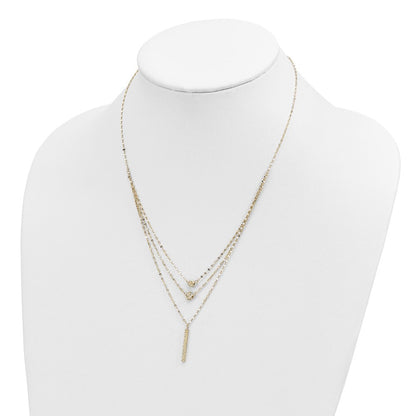 14k Yellow Gold Three Layer Diamond-Cut Bead/Star/Bar Necklace