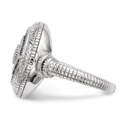 Sterling Silver Rhodium-plated Black and White Cubic Zirconia Evil Eye Ring SZ 8