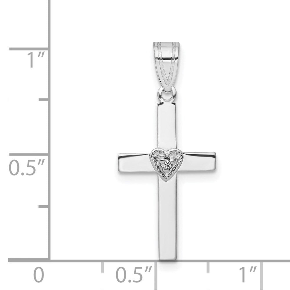 14k White Gold .01ct Diamond Heart Cross Pendant for Women