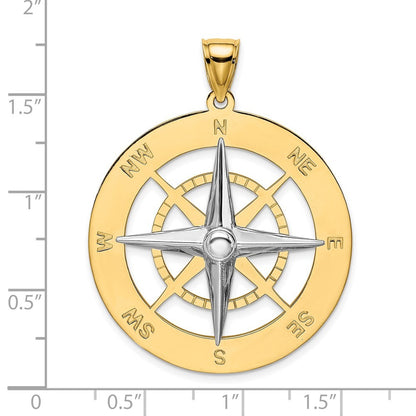14k Two-Tone Gold Nautical Compass White Needle Charm