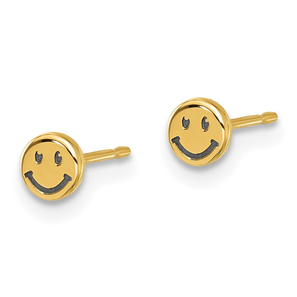 14k Yellow Gold and Black Rhodium-plated Polished Smiley Face Earrings