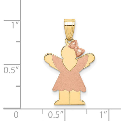 14k Two-tone Gold Small Girl with Bow on Right Engravable Charm Pendant
