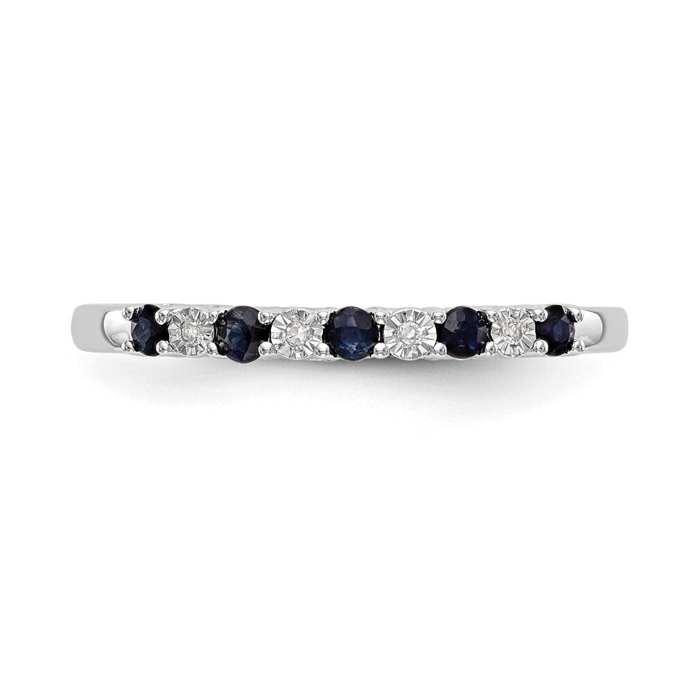 14k White Gold .01 carat Diamond and Blue Sapphire Complete Band Size 7