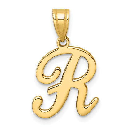 14k Yellow Gold Script Letter R Initial Pendant for Women