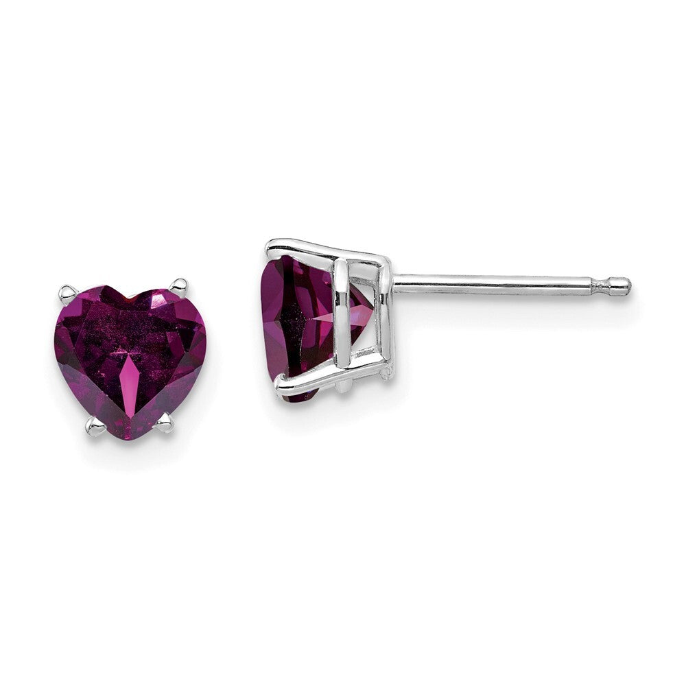 14k White Gold 6mm Heart Rhodolite Garnet Stud Earrings Gift for Women