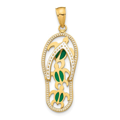 14k Yellow Gold Enamel Cut-out Flip Flop Sea Turtles Pendant