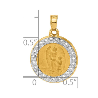 14k Yellow Gold and White Rhodium Hollow Our Guardian Angel Medal Pendant