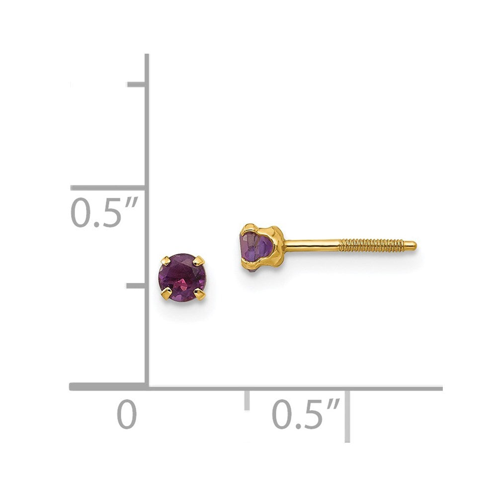 14k Yellow Gold 3mm Amethyst Stud Earrings Gift for Women