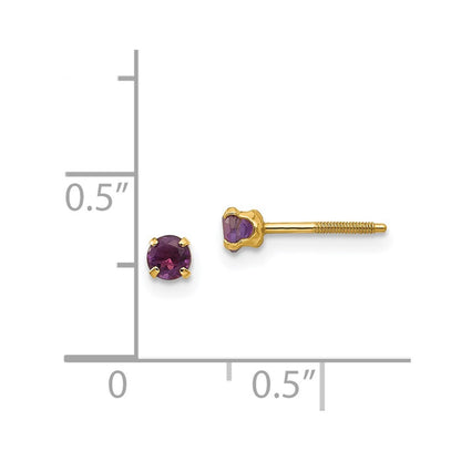 14k Yellow Gold 3mm Amethyst Stud Earrings Gift for Women