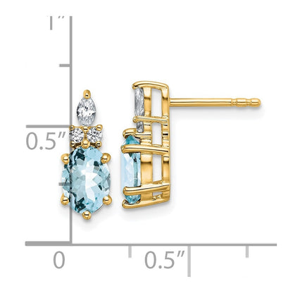 14k Yellow Gold Polished Diamond and Aquamarine Twisted Drop & Dangle Earrings
